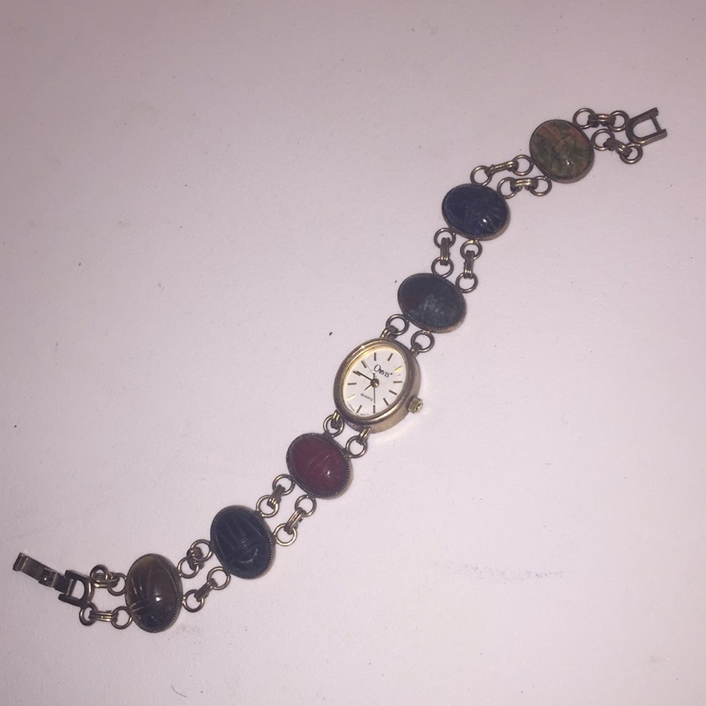 Orvis ⌚️Scarab Carved Stone Watch Golden Stainless